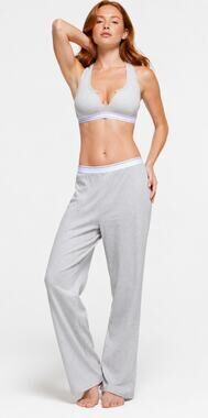Skims Cotton Rib Relaxed Lounge Pant LHG Sport Stripe Gray Womens Size Large NWT